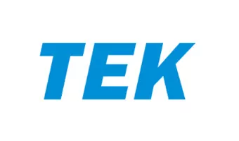 Logotipo industrial TEK en tipografía azul, identificación de corporativo en ingeniería de fluidos industriales